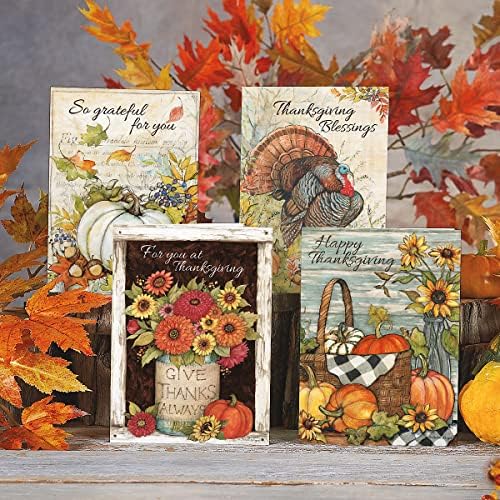 Current Autumn Colors Thanksgiving Greeting Cards Set - Themed Holiday Card Variety Value Pack, Set of 8 Large 5 x 7-Inch Cards, 4 Unique Designs, Envelopes Included, Art by Susan Winget