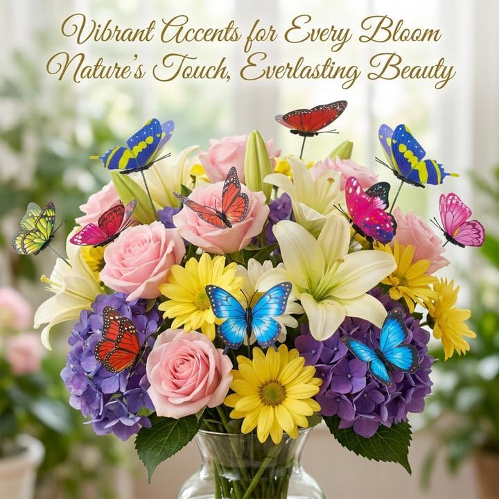 RAINFLOW 50PCS Butterfly Decorations - Garden Stakes for Plant Pots