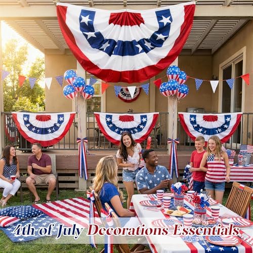 HOOSUN 5 Pack Flag Bunting for Outside,Patriotic 4th of July Decorations,2x4 FT Patriotic Bunting Flags Memorial Day Decor,Red White and Blue Pleated Fan Flag,Flags Banners for Porch