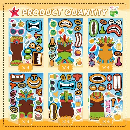 Summer Stickers, Make a Tiki Face Sticker, Tropical Hawaiian Stickers