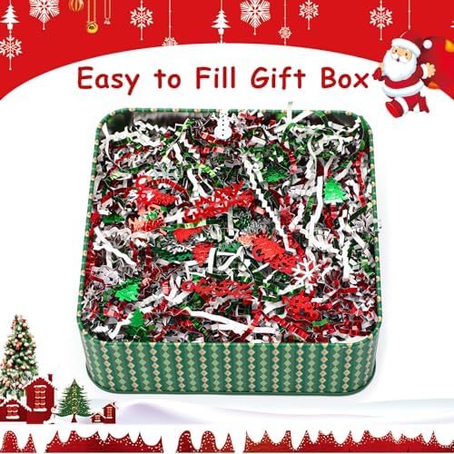 Jansun Christmas Crinkle Cut Paper Shred, 4oz Metallic Red Green White