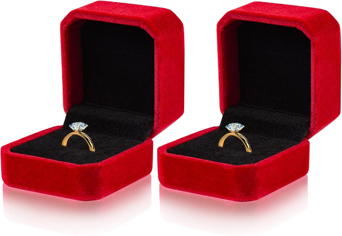 Lamoutor 2Pcs Velvet Ring Box Earring Box Jewelry Gift Box (Wine Red)