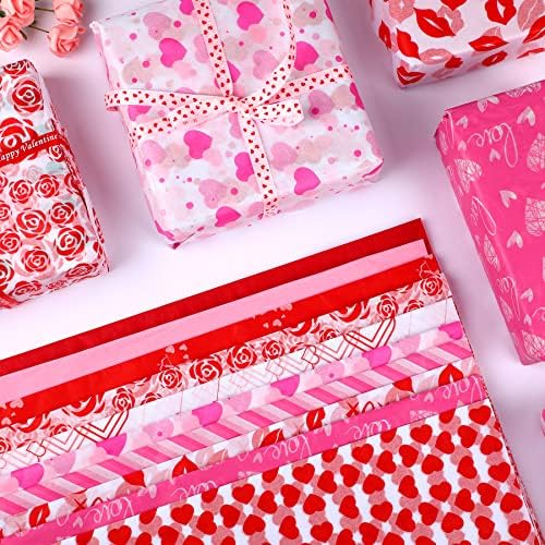 SANNIX 100 Sheets Valentine's Day Tissue Paper Bulk Gift Wrapping Paper for Gift Wrapping Boxes DIY Crafts Birthday Holiday Wedding Party Decoration 19.7 ×13.8 Inch (10 Patterns)