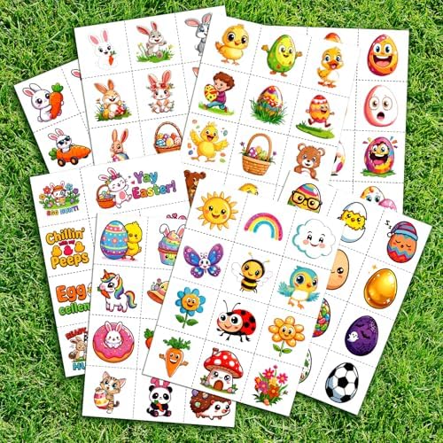 JCFIRE Easter Basket Stuffers, Temporary Tattoos for Kids, Spring Egg Fillers, Cute Bunny Stickers, Easter Party Favors Toys Toddler Teens Boys
