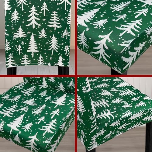 Christmas Chair Covers for Dining Room Set of 6 Green Christmas Tree Dining Chair Protectors 6 Pcs Stretch Removable Washable Chair Slipcovers 6 Pack for Winter Xmas Holiday Home and Party Decor