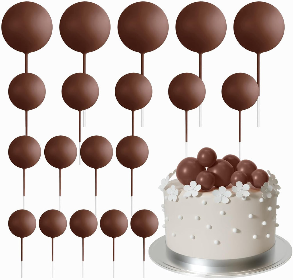 ASTARON 20 Pcs Foam Brown Balls Cake Topper Decorations for Birthday Cake