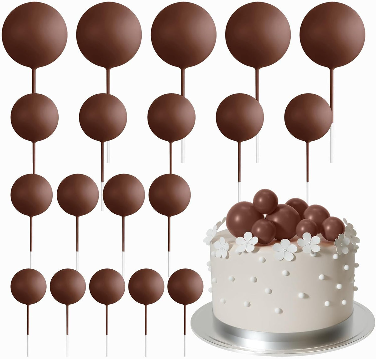 ASTARON 20 Pcs Foam Brown Balls Cake Topper Decorations for Birthday Cake