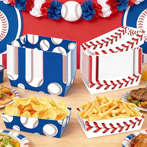 50 Pcs Baseball Party Decorations, Disposable Food Tray, 2 Designs