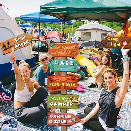 20 Pieces Camping Themed Party Decorations Welcome to Camp Party Directional Signs Summer Camping Party Decoration Supplies for Door Wall Yard Signs Photo Props