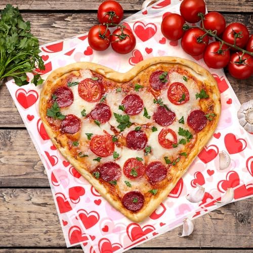 LOAVER 150 Pcs Valentine's Day Wax Paper Sheets for Food,Heart Greaseproof Waterproof Waxed Wrapping Tissue for Deli Baking Picnic Sandwich Cookies Oilproof Basket Liners (9.84 x 9.84 Inch)