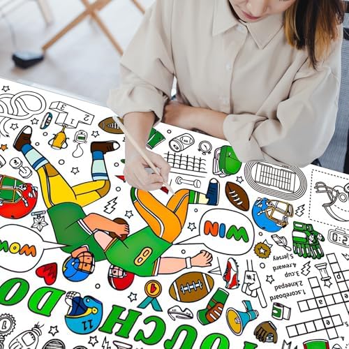 Giant Football Coloring Tablecloth for Kids,Large Coloring Posters for Kids Art Craft Home Birthday Party Supplies 30 x 72 Inch