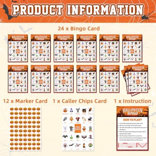 Halloween Bingo Game Cards for 24 Players - 5" x 7", Orange