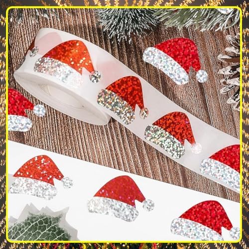 500Pcs Christmas Stickers Roll 1.2in Red Christmas Hat Xmas Winter Self-Adhesive Stickers for Xmas Envelopes Invitations Greeting Cards Party Gift Supplies