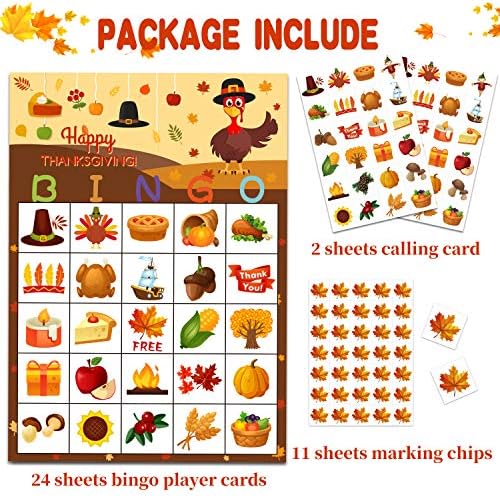 Fall Bingo Game for Kids - Thanksgiving Party Activities for 24 Players