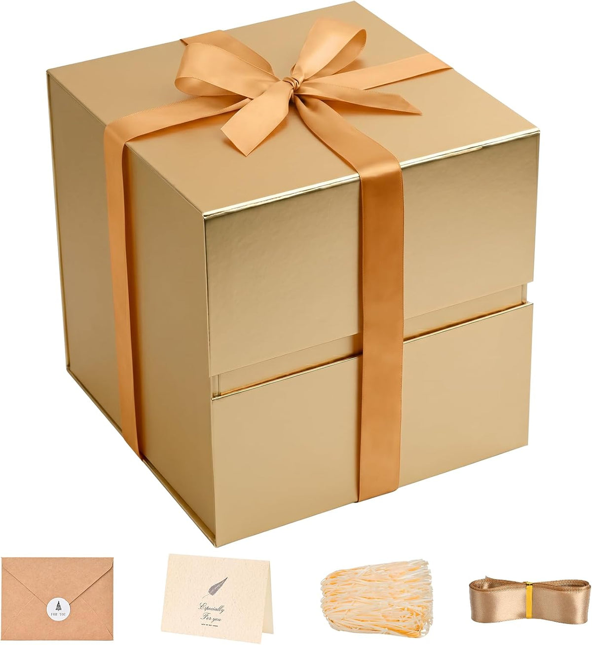 LIFELUM Gold Gift Box for Birthday with Magnetic Lid, 10.2"x10.2"x10.2"