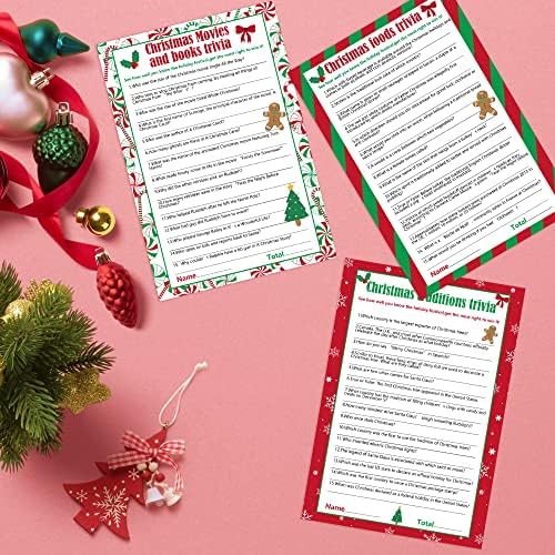62 Pcs Christmas Trivia Party Game Cards, Xmas Festival Guessing Activity