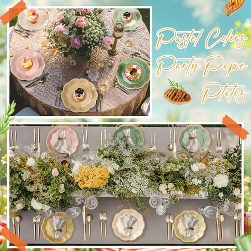 72 Pcs Pink and Green Paper Plates 9 Inch Disposable