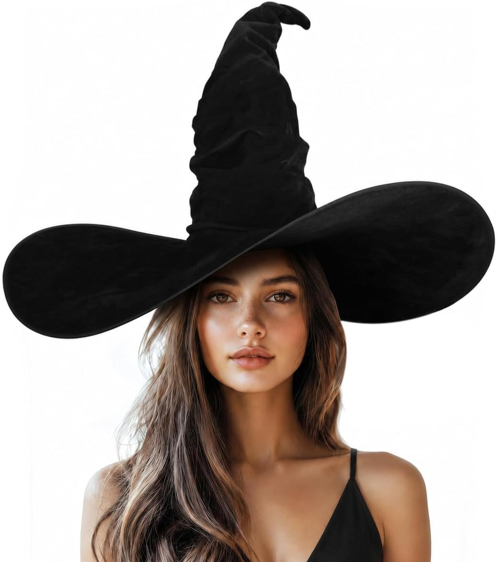 UQJE Ruched Witch Hat for Women, Large Halloween Costume Hat