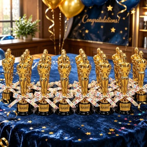 30 Pack Mini Award Trophies with Stickers, Marker & Ribbons