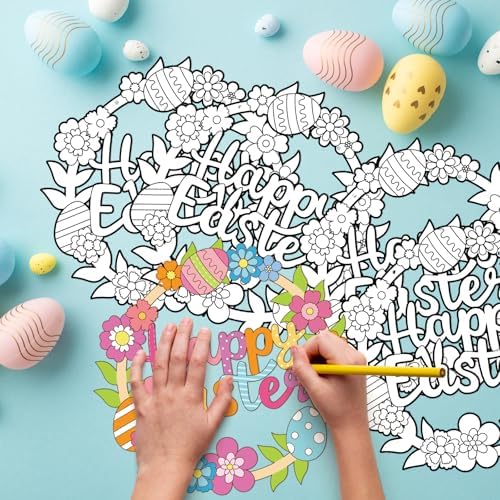 Sereliy 24 Pcs Easter Coloring Wreath Crafts, Color Your Own Easter Crafts, DIY Paper Eggs Wreath for Home Activities Games. (Egg.24PCS)