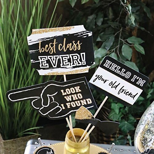 Class Reunion - Black & Gold Photo Booth Prop Kit, DIY Props - 20pc