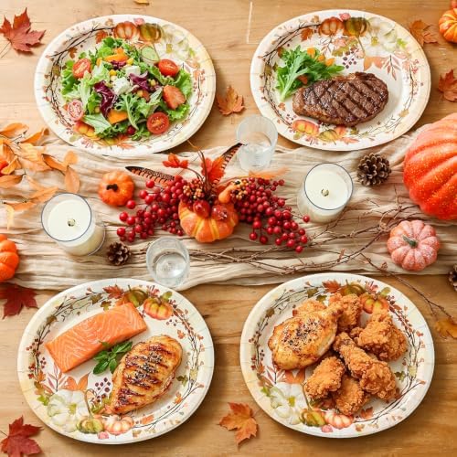 Homlouue 50PCS Thanksgiving Plates 12 * 10, Watercolor Harvest Fall Plates