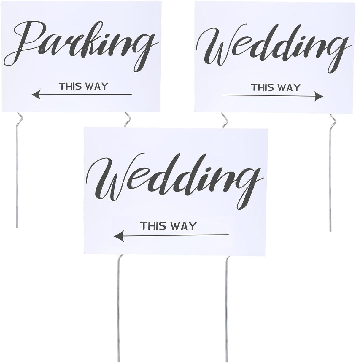 3-Pack Wedding Signs - 1 Parking & 2 Wedding This Way Sign with Stakes