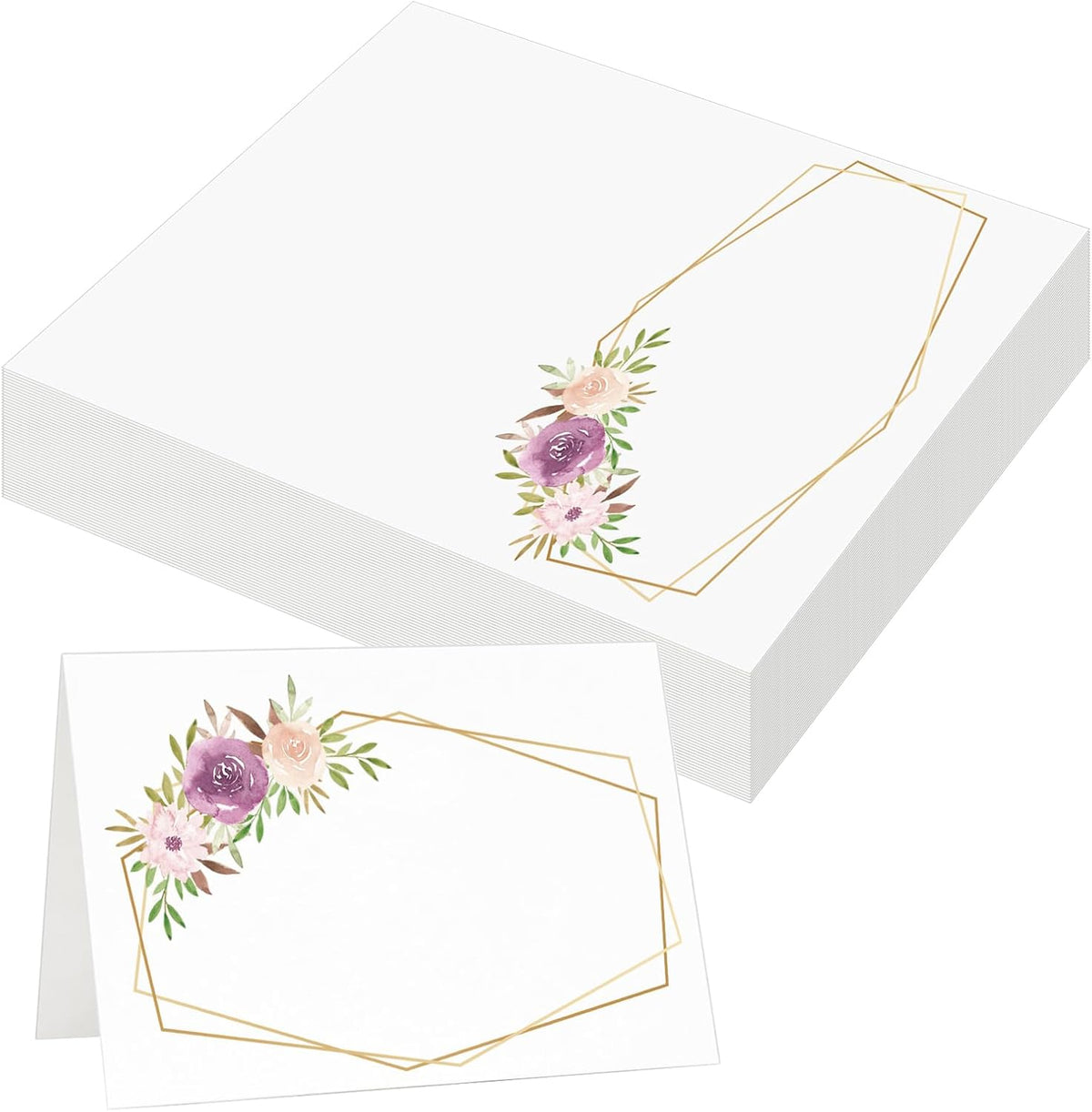 60 Pcs Floral Place Cards for Table Setting, 3.3" x 2" Frosted Tent Name Cards with Pre Folded Line, DIY Blank Seat Cards for Wedding Bridal Shower Thanksgiving Birthday Party Banquet