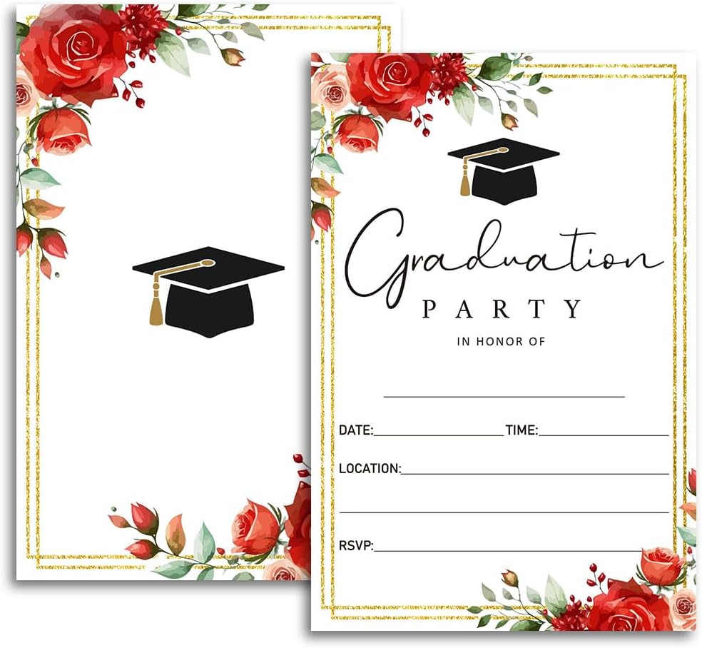FujLoy Graduation Party Invitations 20 Cards With Envelopes Red
