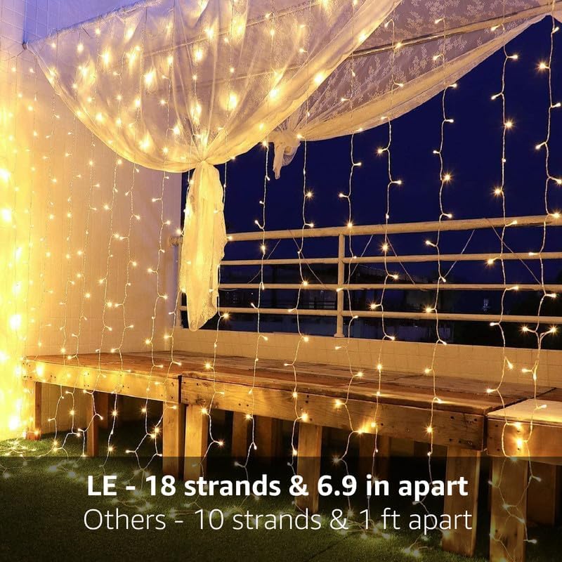 Lighting EVER 306 LED Curtain Lights, 10×10 ft Plug in Hanging Fairy Lights