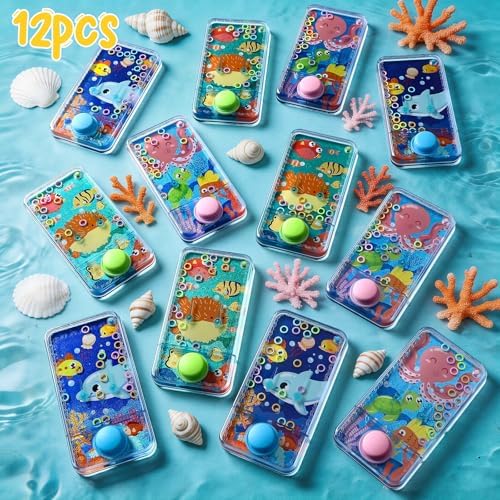 Cleboen 12 Pack Handheld Water Games for Kids, Water Ring Toss Handheld Games Under the Sea Party Favors Goodie Bag Stuffers Classroom Rewards for Boys Girls, Stress-Relief Car Games Travel Toys