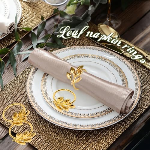 Leaf Napkin Rings Set of 100 Metal Napkin Rings Bulk Table Napkin Ring Suitable for Valentine Thanksgiving Banquets Table Parties and Everyday