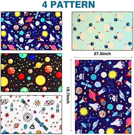 Space Wrapping Paper Birthday Wrapping Paper for Boys Girls,Gift Wrapping Paper Kids with Blue White Navy Birthday Paper for Present Wrapping Paper Sheets with Galaxy Spaceship Birthday Gift Wrap Set (6 Sheets 28"Lx20"W per Sheet)