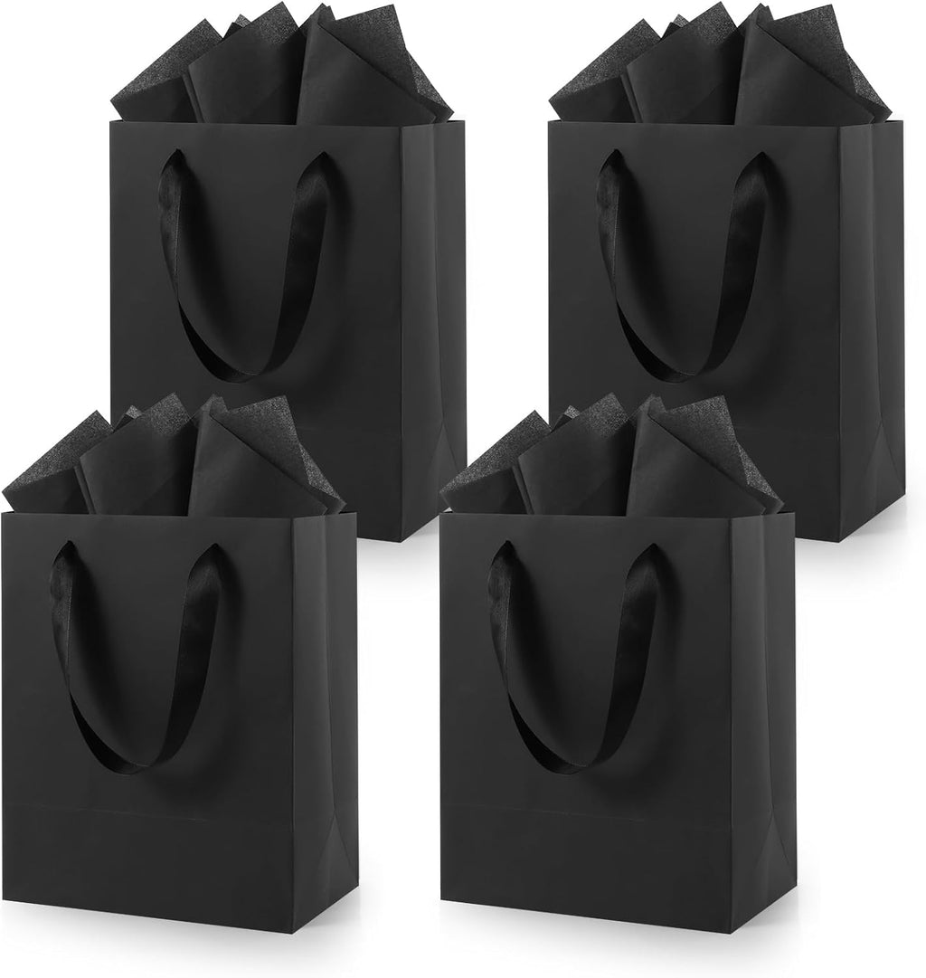 Epoesch Black Small Gift Bags with Handles and Tissue Paper, 4 Pack
