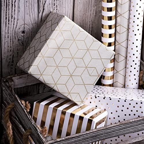 MAYPLUSS Birthday Wrapping Paper, 17 in x 120in Per roll, Gold Gift Wrap