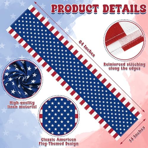 4th of July Table Runner, 14 x 84 Inch 4th of July Decoration for Table