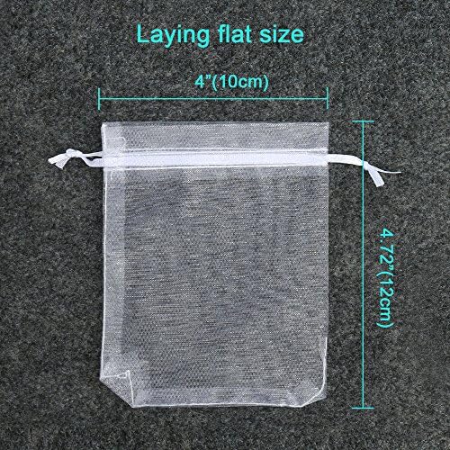 Hopttreely 100PCS Premium Sheer Organza Bags, White Wedding Favor Bags with Drawstring, 4x4.72 Jewelry Gift Bags for Party, Jewelry, Christmas, Mother's Day, Festival, Bathroom Soaps, Makeup Organza Favor Bags