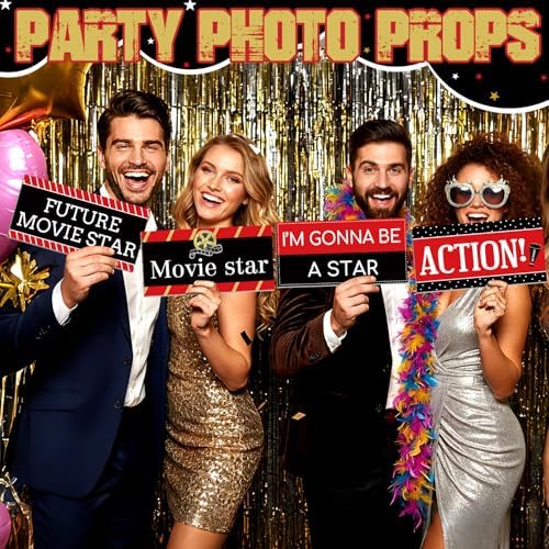 Beeveer 24 Designs Movie Party Photo Booth Props, Double Sided PVC Selfie