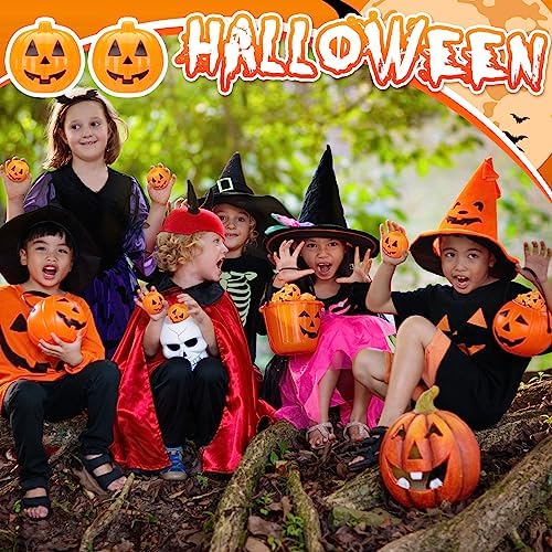 Lallisa 120 Pcs Halloween Pumpkin Container Bucket Plastic, Orange