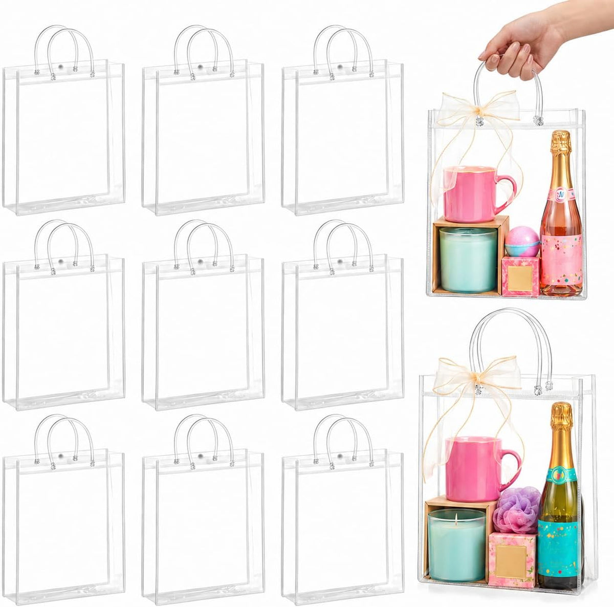 MAQIHAN Clear Gift Bags with Handles - X-Large Clear Party Favor Bags