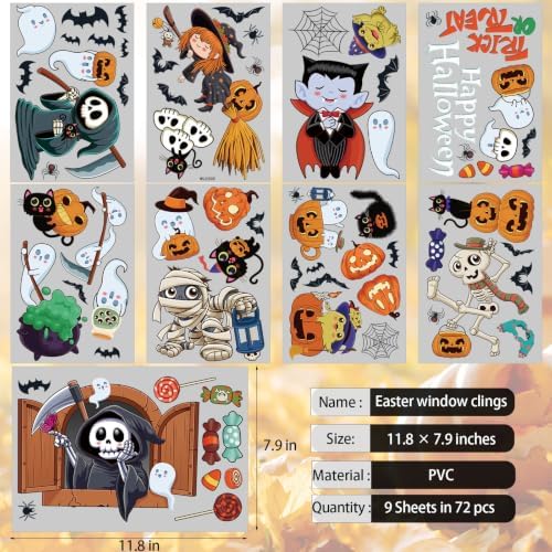 72Pcs Halloween Window Clings, Halloween Window Stickers for Party Decor
