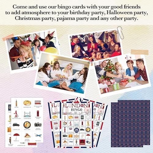 London Bingo Games, Travel Trip Bingo Cards, England Theme Party Game for Adults Family, Christmas Party Activities, 24 Bingo Sets, A003