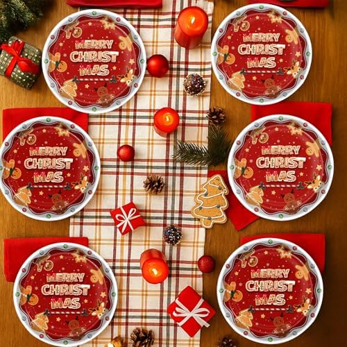 50 Count Christmas Paper Plates 9 Inch Dessert Plates Disposable Tableware Gingerbread Appetizer Plates for Cookie Dinner Brunch Merry Christmas Gender Reveal Party Decorations Supplies