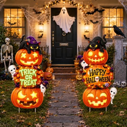 Halloween Decorations Outdoor Large Pumpkin Ghost Yard Signs with Stakes