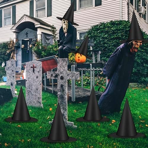 12 PCS Halloween Witch Hats, Black Hanging Witch Hats Porch Yard Decor