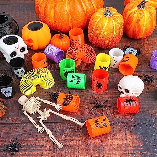 SULOLI Halloween Coil Springs for Kids, 36pcs Assorted Halloween Theme Pattern Spring Toys Party Favors Halloween Treat Bags Gifts