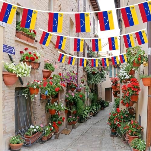 AhfuLife 60 Pcs Venezuela String Flags for Independence Day Decorations, Small Venezuelan Flag Bunting Banner - Double Sided for National Day Festival Party Decorations (5.5×8.3 Inch-66 Ft)