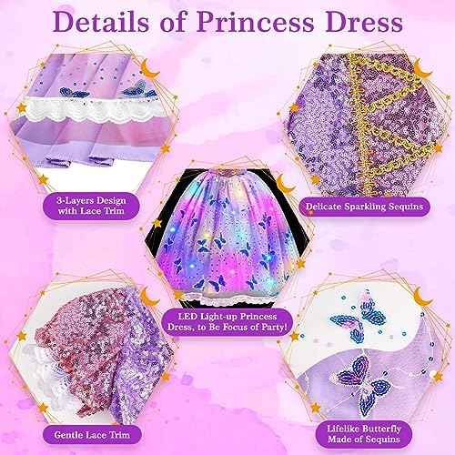 Meland Light Up Princess Dress for Girls Ages 3-10, Dress Up Toy Gift Set