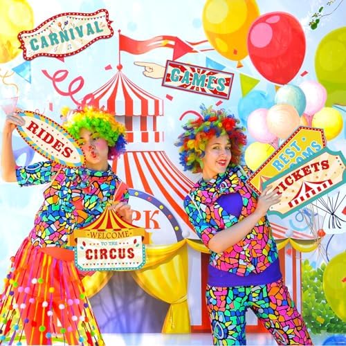 Hooqict 20 Pieces Carnival Decorations Circus Theme Party Directional Signs Carnival Party Signs Welcome to The Circus for Kids Carnival Birthday Party Decorations Supplies