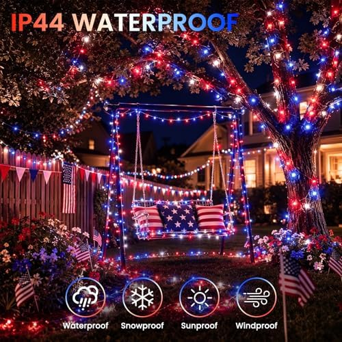 OZS Connectable 2Pack 164Ft 400LED 4th of July String Lights,Red White Blue